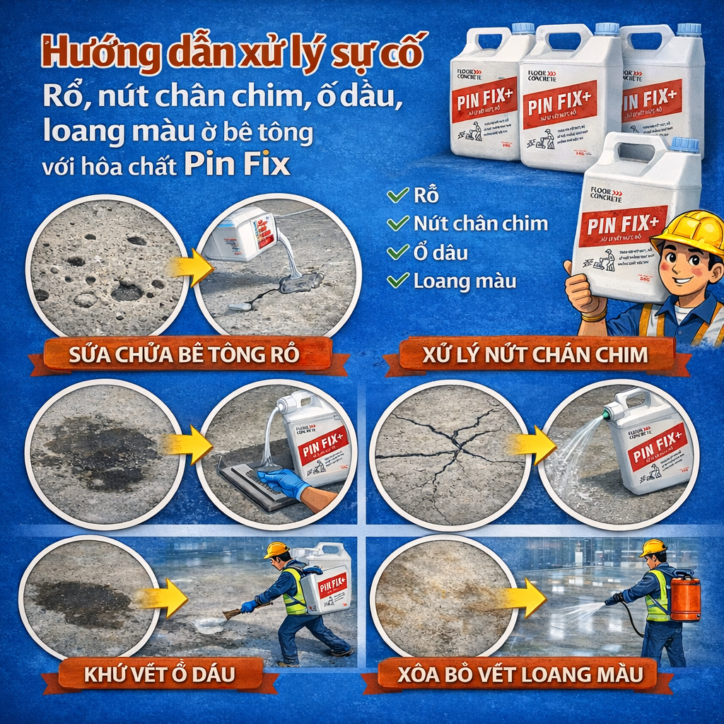 Hướng dẫn xử lý sự cố rỗ, nứt chân chim, ố dầu, loang màu ở bê tồng