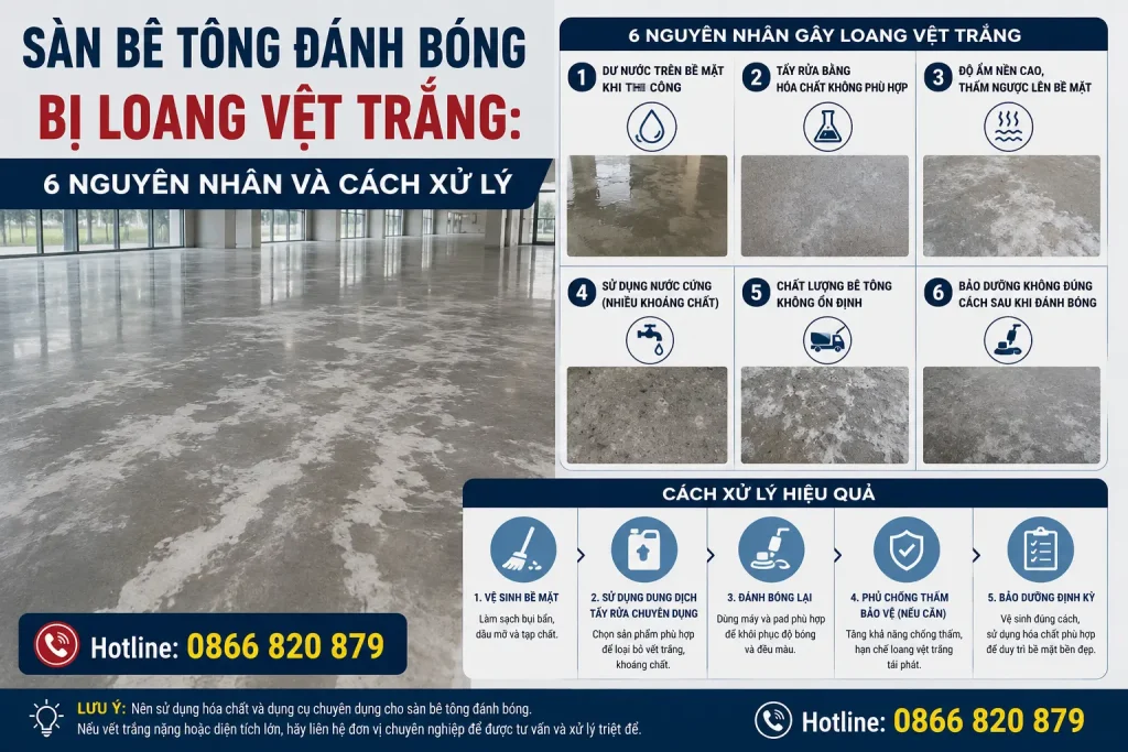 Sàn Bê Tông Đánh Bóng Bị Loang Vệt Trắng: 6 Nguyên Nhân Và Cách Xử Lý.