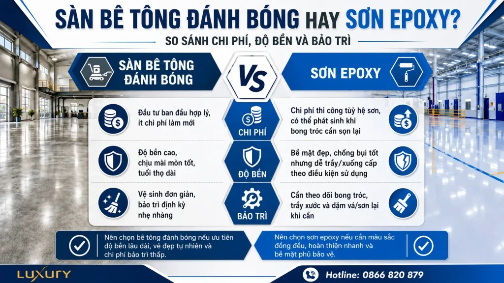 Sàn Bê Tông Đánh Bóng Hay Sơn Epoxy